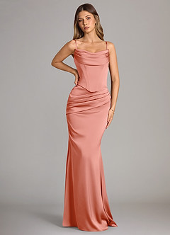 Azazie Sorrel Bridesmaid Dresses Coral Mermaid Strapless Stretch Satin Convertible Dress image6