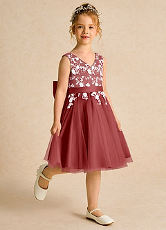 Azazie Butterfly Flower Girl Dresses Rust A-Line Lace Dress image3