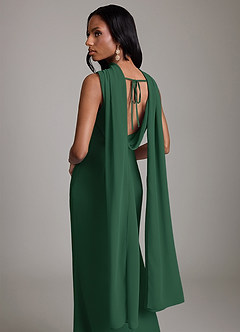 Azazie Linelle Robes de demoiselle d'honneur Robe Sirène en Mousseline de soie Plissée Vert Foncé image9