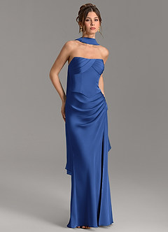 Azazie Nicki Bridesmaid Dresses Royal Blue Sheath Corset Stretch Satin Dress image4
