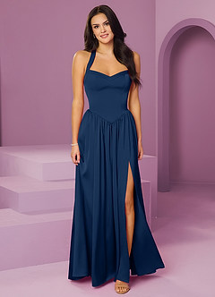 Barbie ♥ Azazie Bridesmaid Dresses Dark Navy A-Line with Pockets Stretch Satin Dress image1