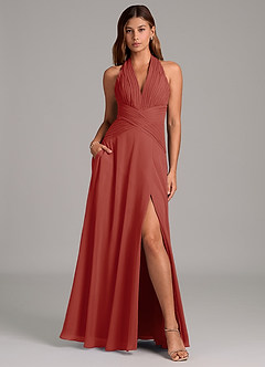 Azazie Elizabeth Bridesmaid Dresses Terracotta A-Line Pleated Chiffon Dress image1