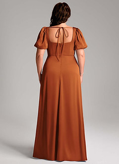 Azazie Fyona Bridesmaid Dresses Cinnamon A-Line Pleated Stretch Satin Dress image9