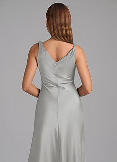 Azazie Nerine Vestidos de madrinha de casamento Vestido Prata de Cetim elástico de Linha A com Plissado image2