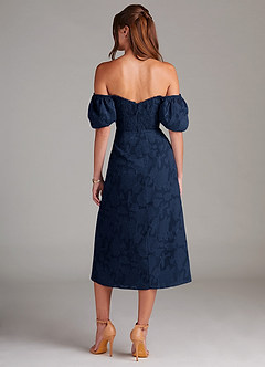 Azazie Evalina Vestidos de damas de honor Vestido de Azul Marino Oscuro de Devorado Floral de Corte Recto image6