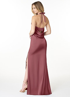 Azazie Myla Bridesmaid Dresses Desert Rose Sheath Cowl Keyhole Stretch Satin Dress image2