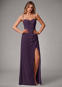 Azazie Haisley Brudtärnklänningar Klä av Tubklänning i Chiffong Av axeln Plommon Konvertibel image1