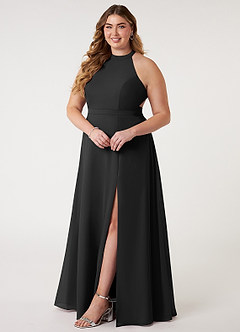 Azazie Clarice Bridesmaid Dresses Black A-Line Halter Chiffon Dress image11