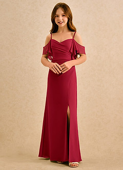 Azazie Pippy Girls Formal Robe Demoiselle D'honneur Fillette Robe Trapèze en Mousseline de soie Encolure en Forme de Cœur Écarlate image4