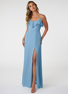 Azazie Natalia Brautjungfernkleider A-Linie Chiffon Kleid Stahlblau image1