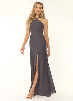 Azazie Rue Bridesmaid Dresses Steel Grey A-Line Halter Chiffon Dress image4