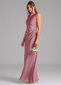 Azazie Evadne Bridesmaid Dresses Vintage Mauve A-Line Pleated Stretch Satin Dress image1