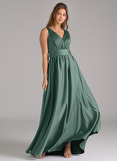 Azazie Kora Brautjungfernkleider A-Linie Plissee Stretch-Satin Kleid Eukalyptus image4