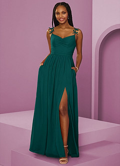Barbie ♥ Azazie Bridesmaid Dresses Peacock A-Line Pleated Chiffon Dress image9
