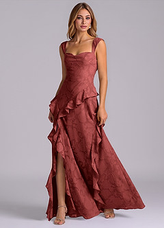 Azazie Sloane Bridesmaid Dresses Terracotta A-Line Sweetheart Neckline Floral Burnout Dress image3