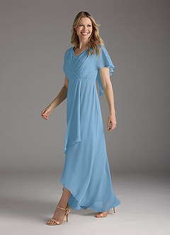Azazie Eliza Mother of the Bride Dresses Steel Blue A-Line V-Neck Pleated Chiffon Dress image4
