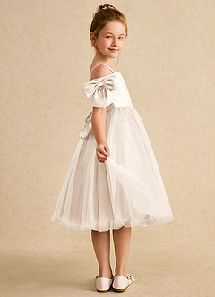 Azazie Amie vestidos de niña de las flores Vestido de Alabastro Blanco de Satin Mate de Corte En A con Vestidos sin tirantes image6