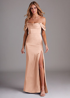 Azazie Saige Brautjungfernkleider Etui Schulterfrei Stretch-Satin Kleid Roségold image3