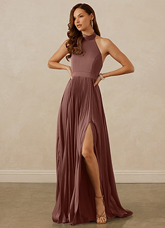 Christian Siriano Bridal for Azazie 1007 Bridesmaid Dresses Espresso A-Line Pleated Stretch Satin Dress image4