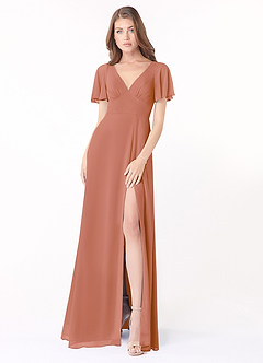 Azazie Kimber Bridesmaid Dresses MAI TAI A-Line Flounce Sleeve Chiffon Dress image1