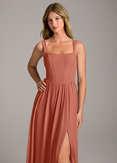 Azazie Rosaline Robes de demoiselle d'honneur Robe Trapèze en Mousseline de soie Fente Latérale Argile image2