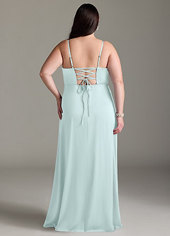 Azazie Marchella Bridesmaid Dresses Sea Glass A-Line Corset Stretch Satin Dress image8