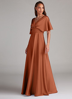 Azazie Pamela Bridesmaid Dresses Cedar Rose A-Line Pleated Stretch Satin Dress image4