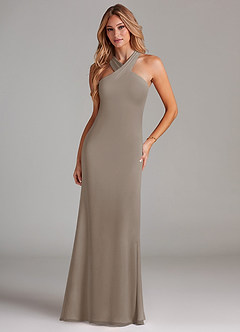 Azazie Doretta Bridesmaid Dresses Taupe Mermaid Pleated Chiffon Dress image3