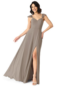 Azazie Everett Bridesmaid Dresses Taupe A-Line V-neck Ruched Chiffon Dress image1