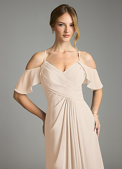 Azazie Dakota Vestidos de damas de honor Vestido de Alabastro Blanco de Gasa de Corte en A con Cuello en V plisado image7