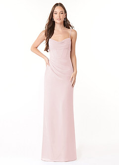 Azazie Mai Bridesmaid Dresses Blushing Pink Sheath Pleated Chiffon Dress image1
