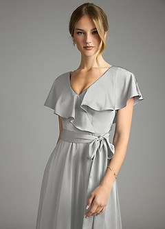 Azazie Lainey Bridesmaid Dresses Silver A-Line with Pockets Stretch Satin Dress image6