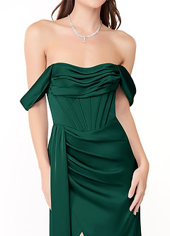 Azazie Amyra Bridesmaid Dresses Emerald Sheath Convertible Stretch Satin Dress image7