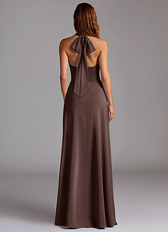 Azazie Myra Bridesmaid Dresses Ganache A-Line High Neck Stretch Satin Dress image6