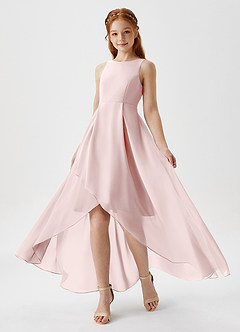 Azazie Lizette Junior Blushing Pink A-Line Pleated Chiffon Dress image1