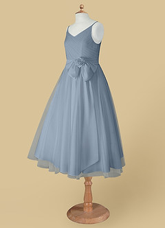 Azazie Dito Vente Finale Robe Trapèze en Tulle Plissée Bleu Poussiéreux image10