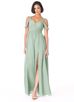 Azazie Lianne Bridesmaid Dresses Agave A-Line Off the Shoulder Chiffon Dress image2