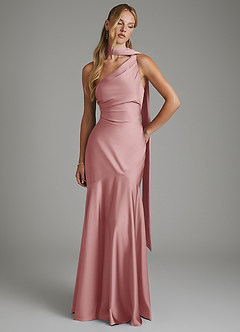 Azazie Amara Bridesmaid Dresses Dusty Rose Mermaid One Shoulder Stretch Satin Dress image3