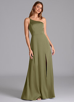 Azazie Trina Brautjungfernkleider A-Linie One-Shoulder Stretch-Satin Kleid Pistazie image3