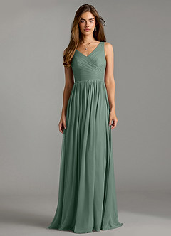 Azazie Keyla Bridesmaid Dresses Eucalyptus A-Line Pleated Mesh Dress image3