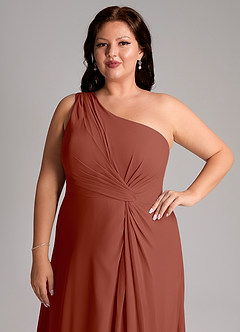 Azazie Brooke Bridesmaid Dresses Auburn A-Line One Shoulder Chiffon Dress image13