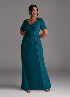 Azazie Bessie Mother of the Bride Dresses Ink Blue A-Line Pleated Mesh Dress image7