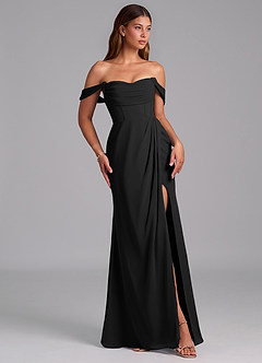 Azazie Johana Jurken voor bruidsmeisjes Converteerbaar Jurk van Chiffon met Zeemeermin Off-shoulder Zwart image6