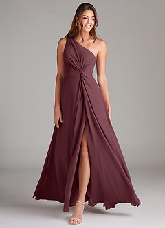 Azazie Brooke Bridesmaid Dresses Sangria A-Line One Shoulder Chiffon Dress image3