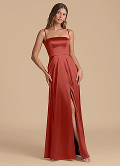 Azazie Wren Bridesmaid Dresses Rust A-Line Strapless Metallic Satin Dress image5