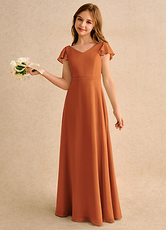 Azazie Nari Girls Formal Blumenmädchenkleider A-Linie mit ärmel Chiffon Kleid Kanel image1
