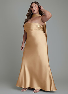Azazie Saylor Jurken voor bruidsmeisjes Jurk van Stretch Satijn met Zeemeermin Strapless Champagne image6