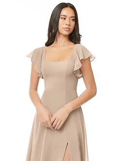 Azazie Bondi Bridesmaid Dresses Taupe A-Line Ruched Chiffon Dress image4