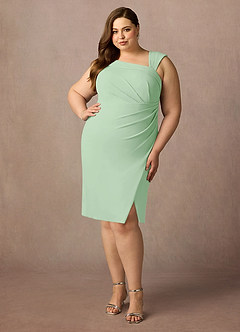 Azazie Cecily Final Sale Dusty Sage Sheath Stretch Crepe Dress image6