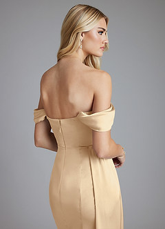 Azazie Amyra Bridesmaid Dresses Champagne Mermaid Off the Shoulder Stretch Satin Convertible Dress image7